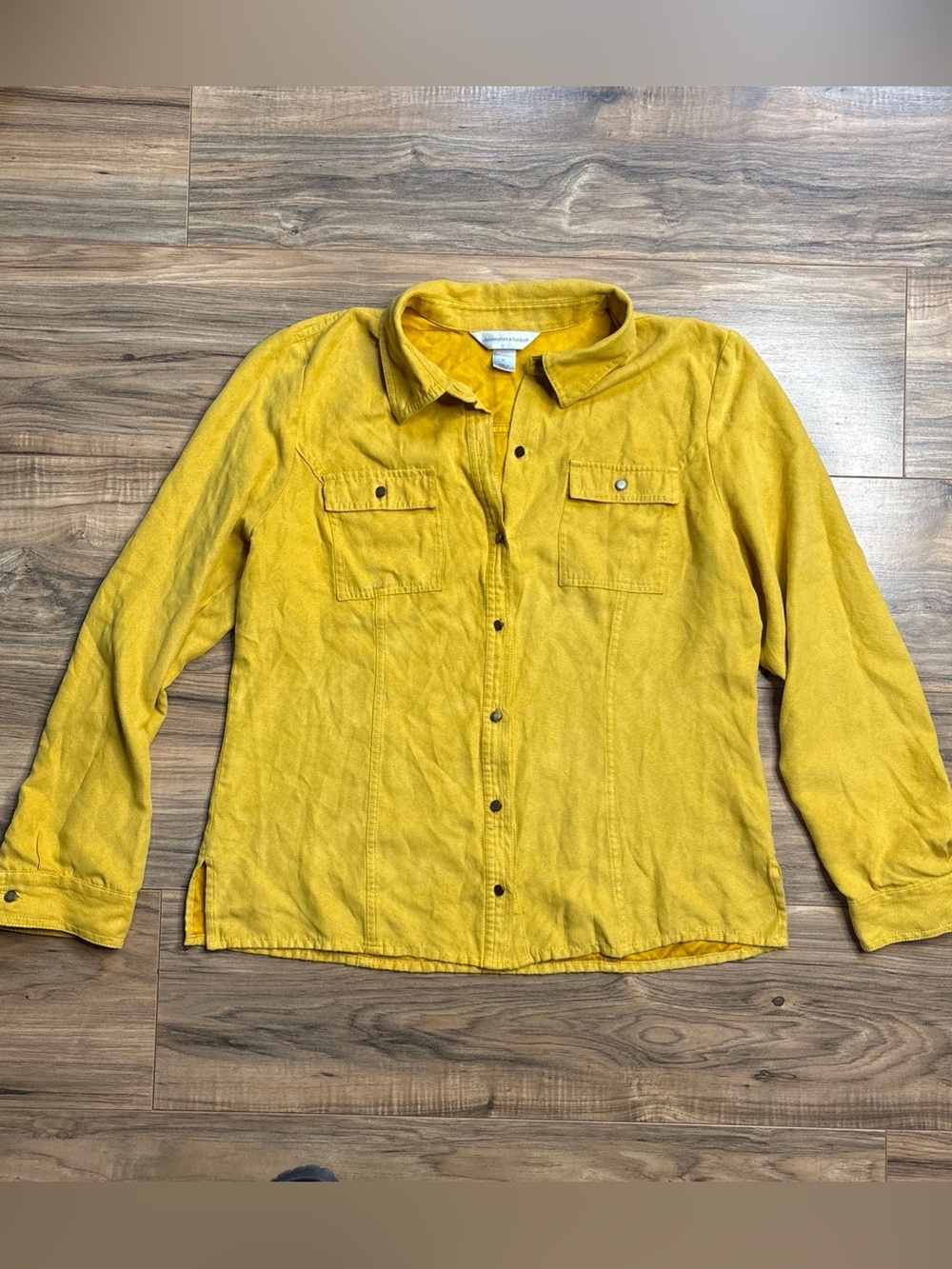 Christopher & Banks Yellow Button-Front Faux Suede Soft Women's Shirt M